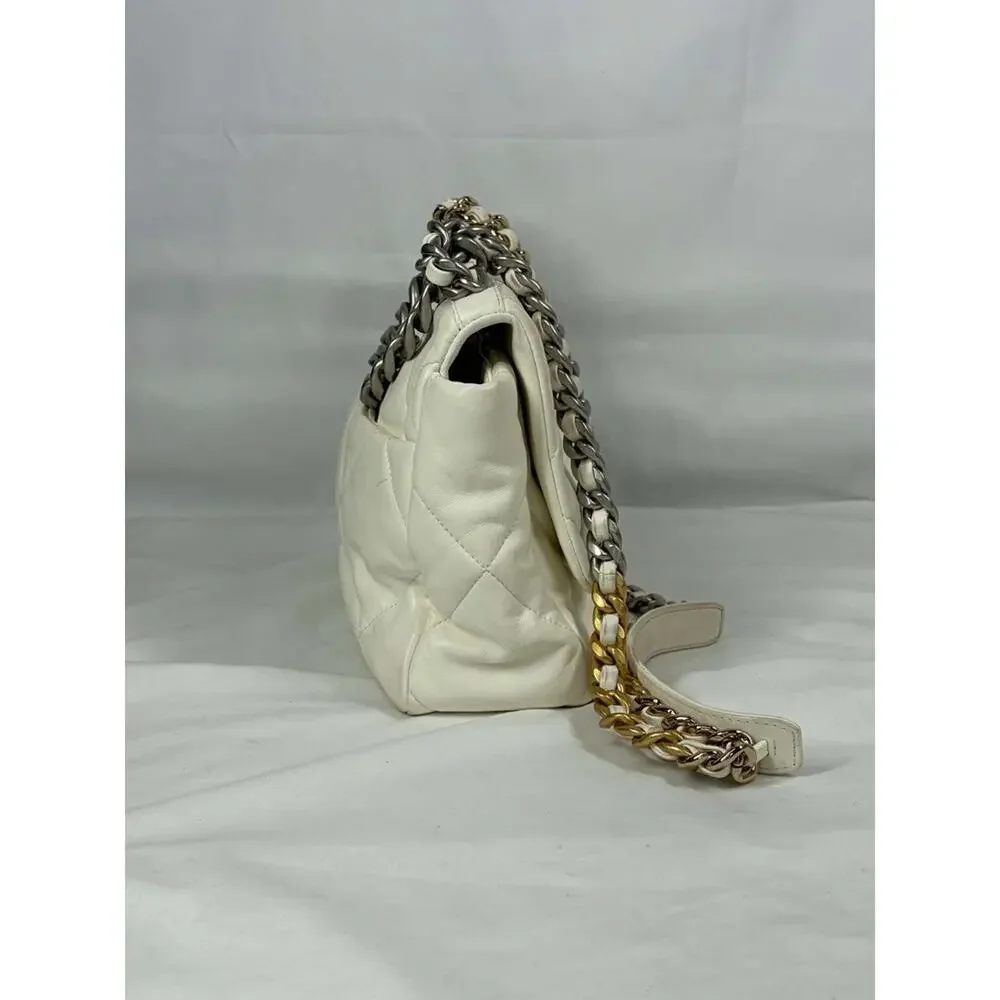 White Chanel 19 GM Flap Bag In Goatskin SPB JA-363272 - Picture 4 of 16